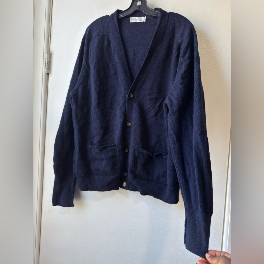 Marks & Spencer Lambswool Wool Dark Blue Men's Cardigan - Picture 2 of 9